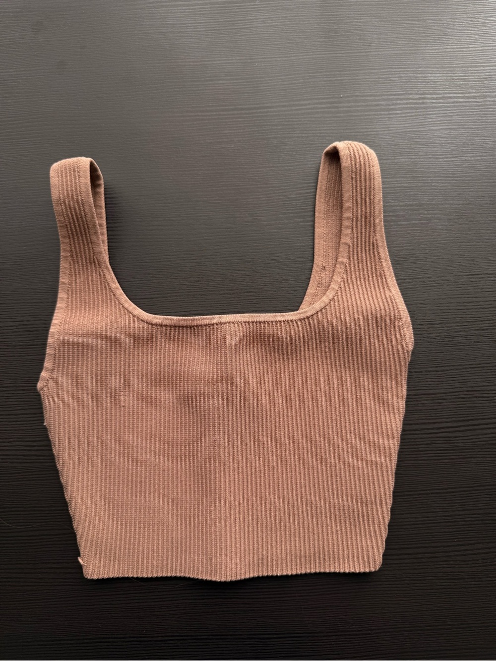 Babaton Ribbed Square-Neck Crop Tank in Mauve-Brown